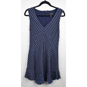 J. Crew Womens Dress Flounce Stripe Ruffle V-Neck Sleeveless Blue White Size 4